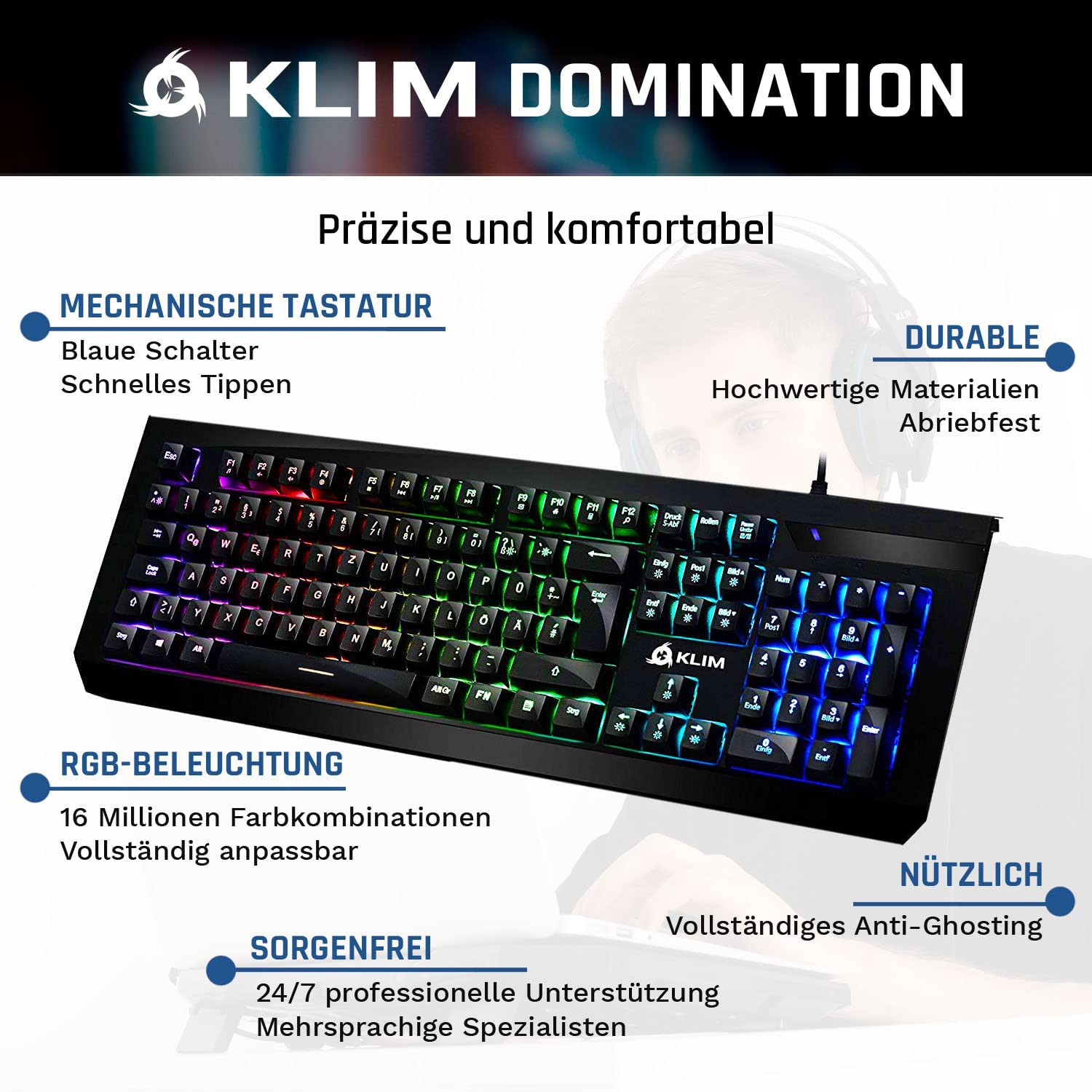 KLIM Domination mechanische Gaming Tastatur