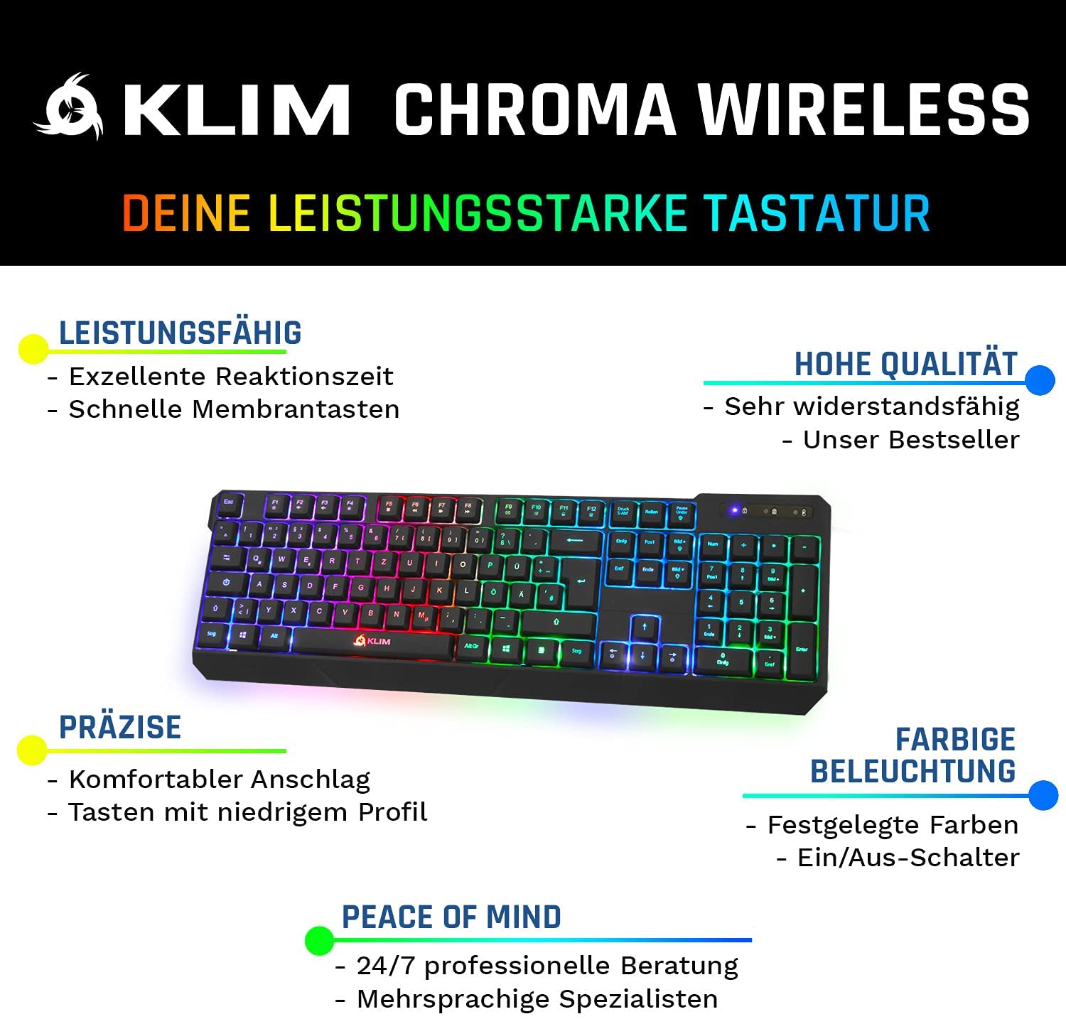 KLIM Chroma kabellose Gaming Tastatur