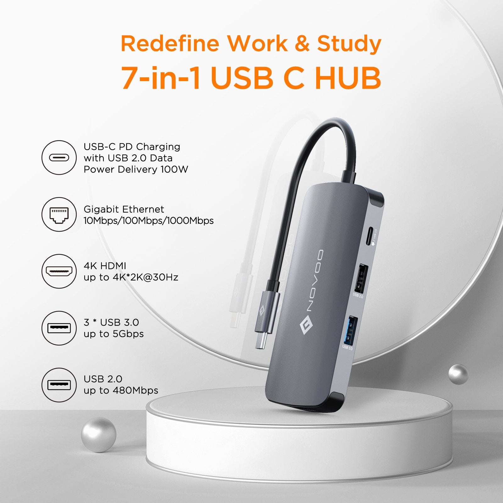 Novoo USB-C Aluminium Hub 7 Anschlüsse